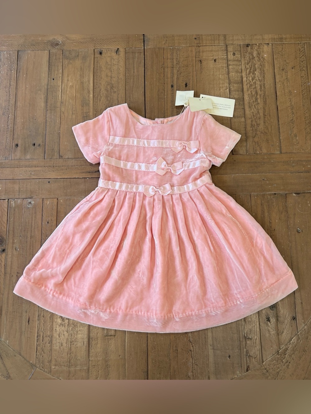 Rachel Riley Girls Dress 3 Years Pink Velvet Satin Bow Princess Party Formal